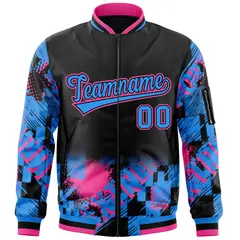 Black Powder Blue-Pink Street Graffiti Varsity Letterman Jacket 3