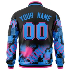 Black Powder Blue-Pink Street Graffiti Varsity Letterman Jacket 4