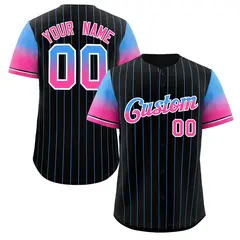 Black Powder Blue Pink-White Stripe Gradient Baseball Jersey