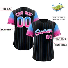 Black Powder Blue Pink-White Stripe Gradient Baseball Jersey 2