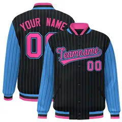 Black Powder Blue Pinstripe Raglan Varsity Letterman Jacket 1