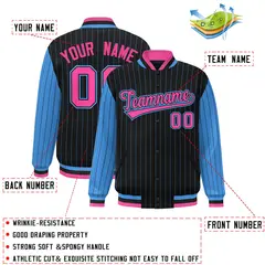 Black Powder Blue Pinstripe Raglan Varsity Letterman Jacket 2