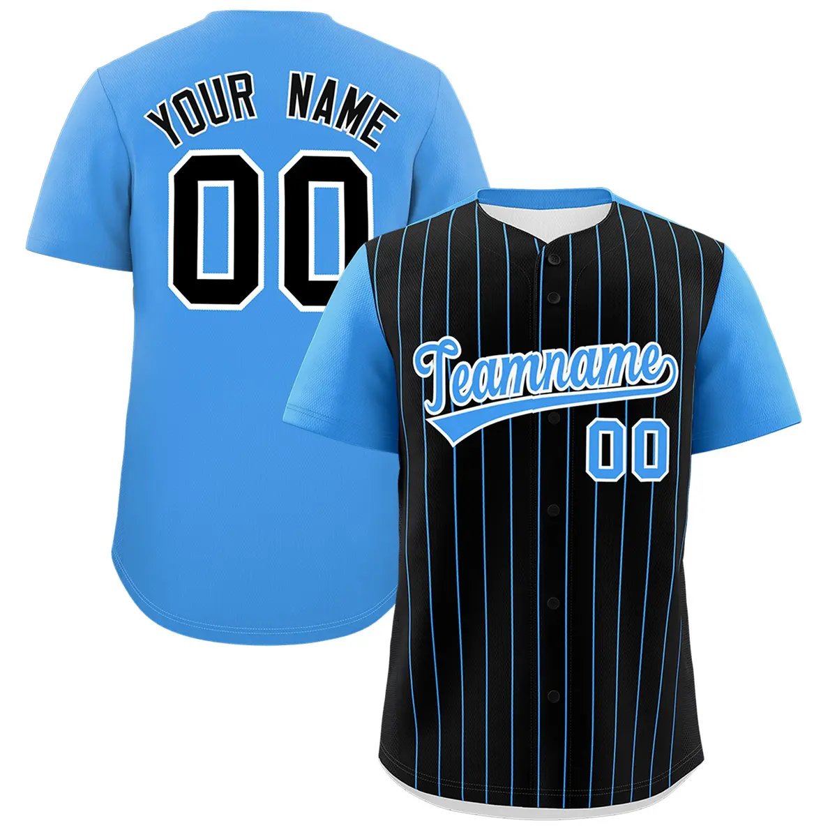 Black Powder Blue Pinstripe Two-Tone Baseball Jersey