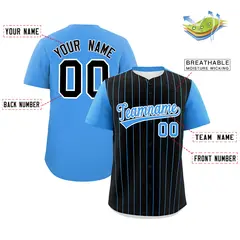 Black Powder Blue Pinstripe Two-Tone Baseball Jersey 2