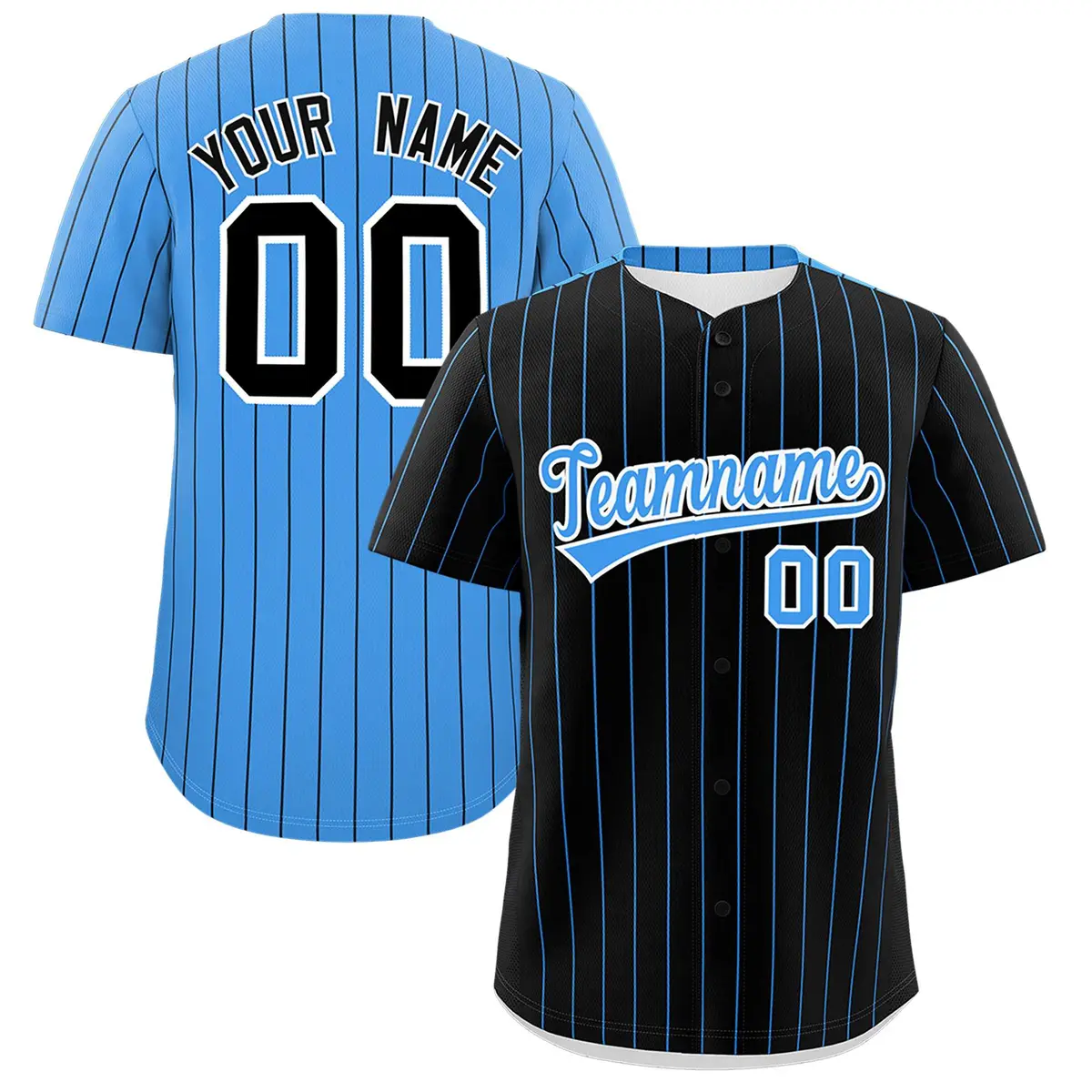 Black Powder Blue Pinstripe Two-Tone Baseball Jersey