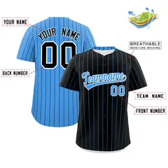 Black Powder Blue Pinstripe Two-Tone Baseball Jersey 2