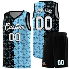 Black Powder Blue Puzzle Pattern Splid Basketball Kits 1