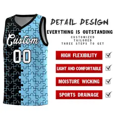 Black Powder Blue Puzzle Pattern Splid Basketball Kits 2