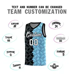 Black Powder Blue Puzzle Pattern Splid Basketball Kits 4