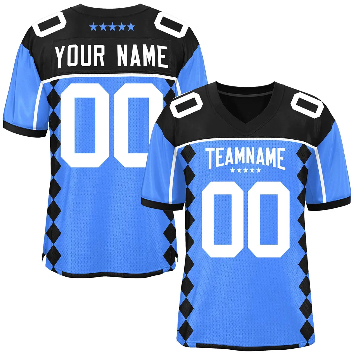 Black Powder Blue Raglan Side Blocks Football Jersey