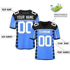 Black Powder Blue Raglan Side Blocks Football Jersey 2