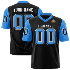 Black Powder Blue Raglan Sleeves Authentic Football Jersey