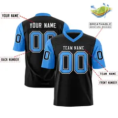 Black Powder Blue Raglan Sleeves Authentic Football Jersey 2