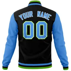 Black Powder Blue Raglan Sleeves Full-Snap Varsity Letterman Baseball Jacket 6