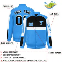 Black Powder Blue Raglan Sleeves Varsity Letterman Jacket 2