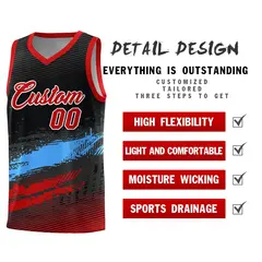Black Powder Blue Red Graffiti Pattern Basketball Jersey 2