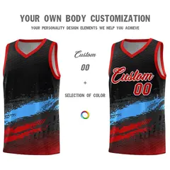 Black Powder Blue Red Graffiti Pattern Basketball Jersey 3