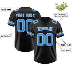 Black Powder Blue Retro Sleeve Line Football Jersey 2