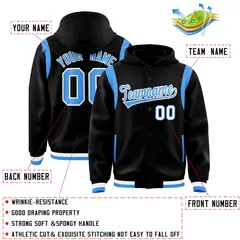 Black Powder Blue Shoulder Color Block Varsity Letterman Jacket Hoodie 4
