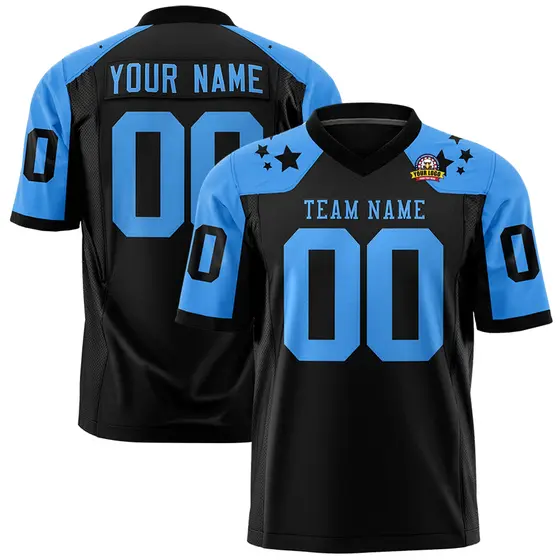 Black Powder Blue Shoulder Star Pattern Flag Football Jersey