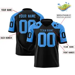 Black Powder Blue Shoulder Star Pattern Flag Football Jersey 2