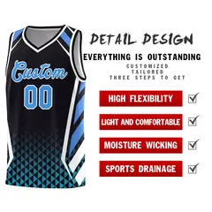 Black Powder Blue Side Slash Diamond Pattern Basketball Jersey 4