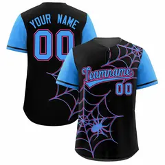 Black Powder Blue Spider Web Raglan Baseball Jersey