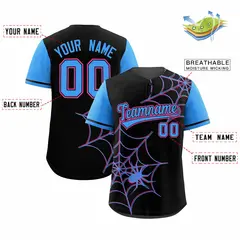 Black Powder Blue Spider Web Raglan Baseball Jersey 2