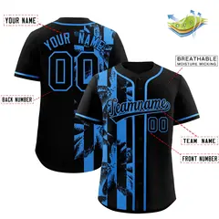 Black Powder Blue Split Coconut Tree Design Baseball Jersey 2