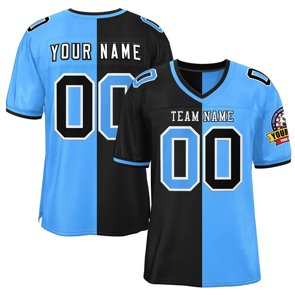Black Powder Blue Split Two Tone Authentic Football Jersey