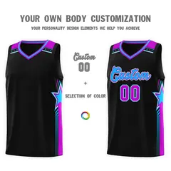 Black Powder Blue Star Graffiti Pattern Basketball Jersey 3