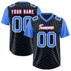 Black Powder Blue Star Pattern Raglan Football Jersey 1