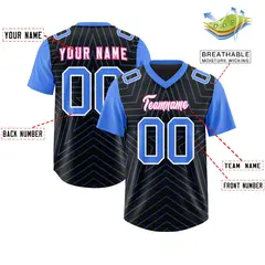 Black Powder Blue Star Pattern Raglan Football Jersey 2