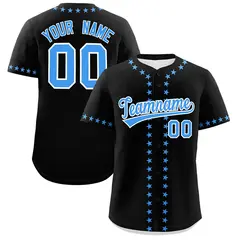 Black Powder Blue Star Ribbing Authentic Baseball Jersey 1