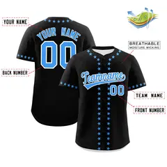 Black Powder Blue Star Ribbing Authentic Baseball Jersey 2