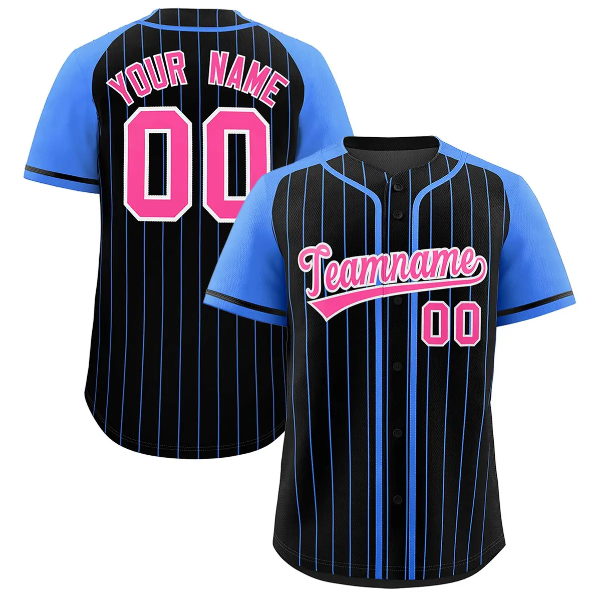 Black Powder Blue Stripe Raglan Baseball Jersey