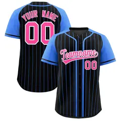 Black Powder Blue Stripe Raglan Baseball Jersey