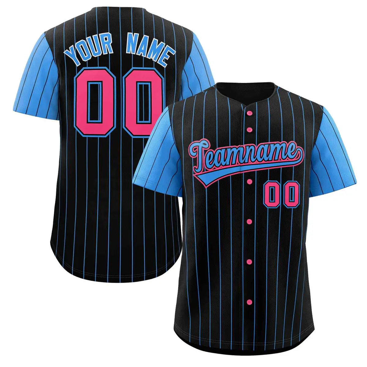 Black Powder Blue Stripe Raglan Baseball Jersey