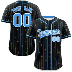 Black Powder Blue Stripe Star Pattern Baseball Jersey