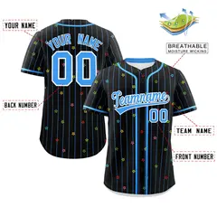 Black Powder Blue Stripe Star Pattern Baseball Jersey 2