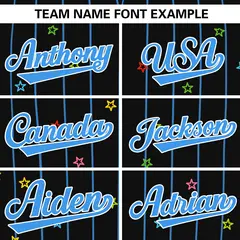Black Powder Blue Stripe Star Pattern Baseball Jersey 3