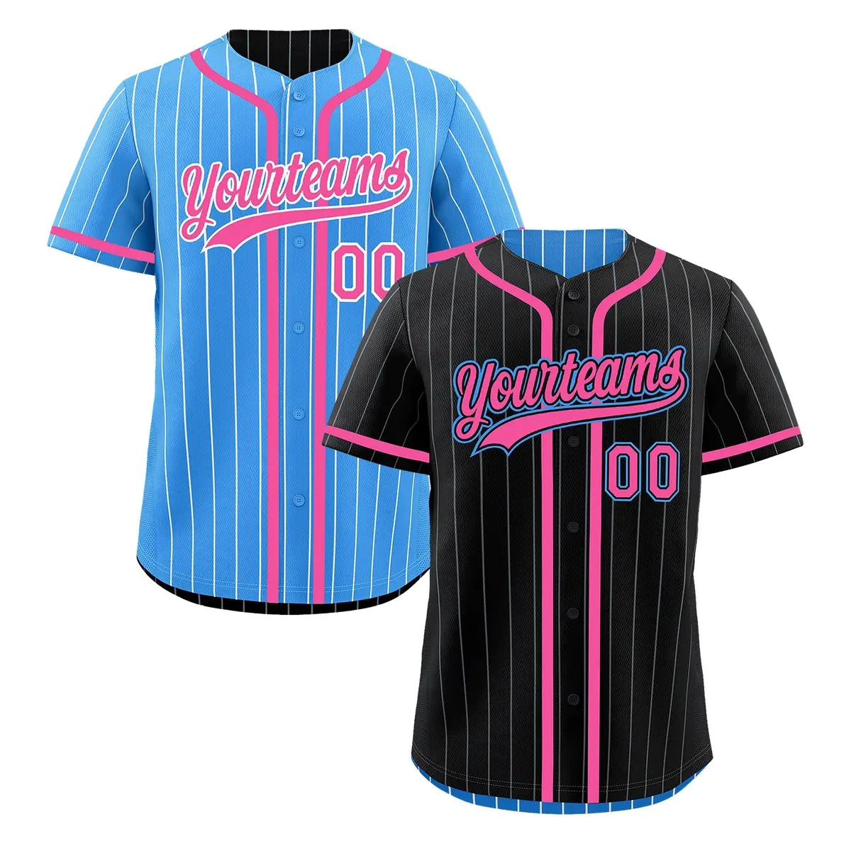 Black Powder Blue Striped Reversible Baseball Jersey