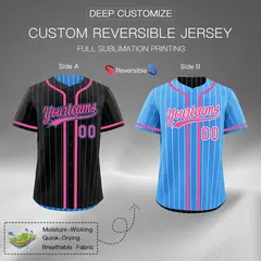 Black Powder Blue Striped Reversible Baseball Jersey 2