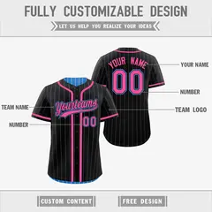 Black Powder Blue Striped Reversible Baseball Jersey 3