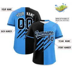 Black Powder Blue Tiger Claw Scratch Split Baseball Jersey 2