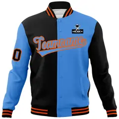 Black Powder Blue Two Tone Split Full-Snap Letterman Jacket Raglan Sleeves 5