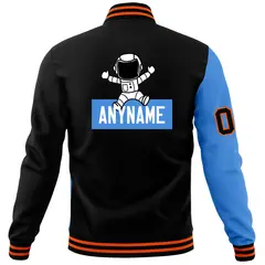 Black Powder Blue Two Tone Split Full-Snap Letterman Jacket Raglan Sleeves 6