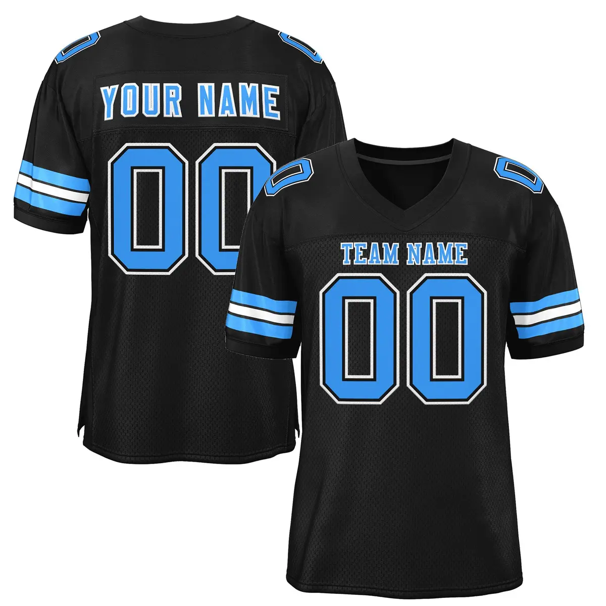 Black Powder Blue-White Classic Style Mesh Football Jersey