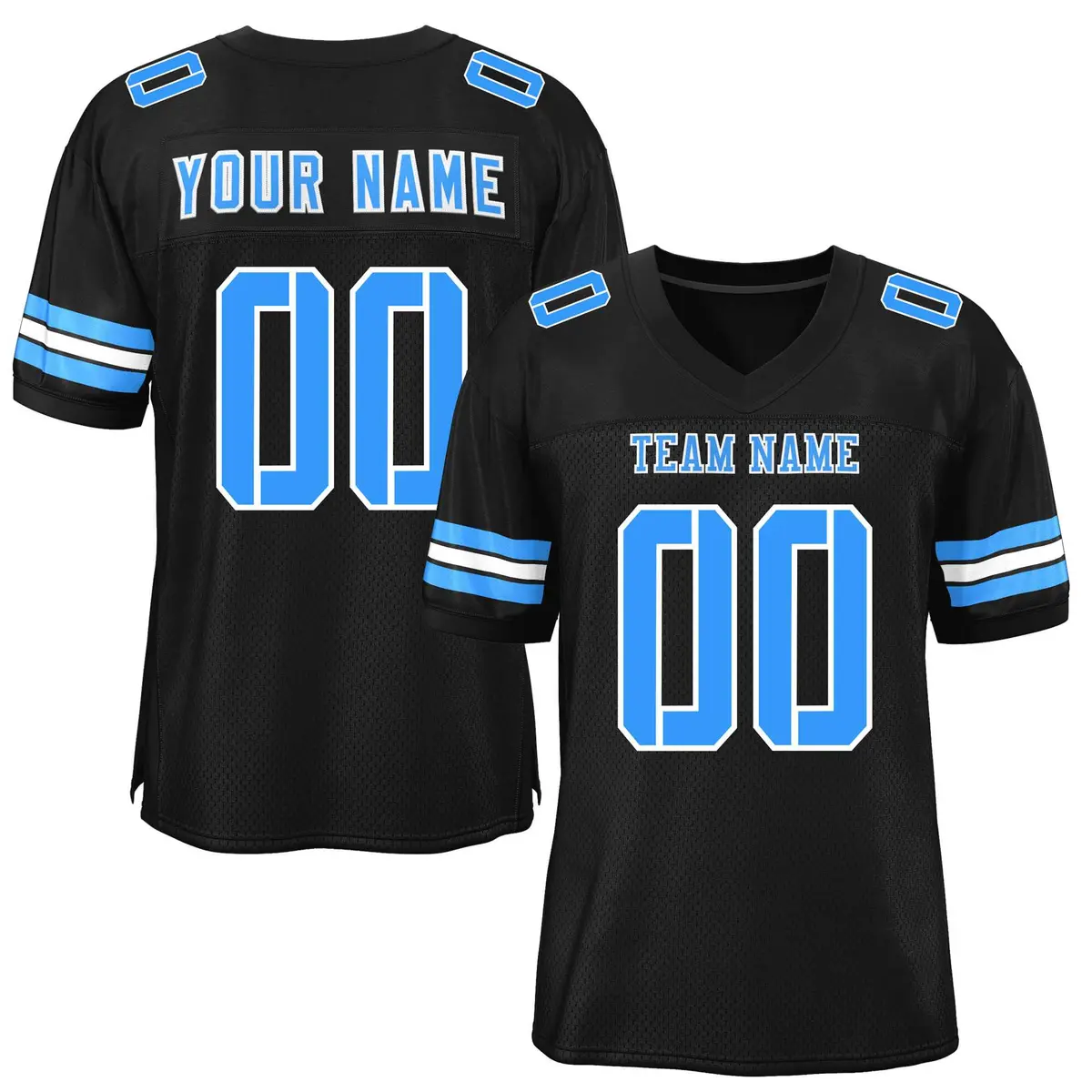 Black Powder Blue-White Classic Style Mesh Football Jersey