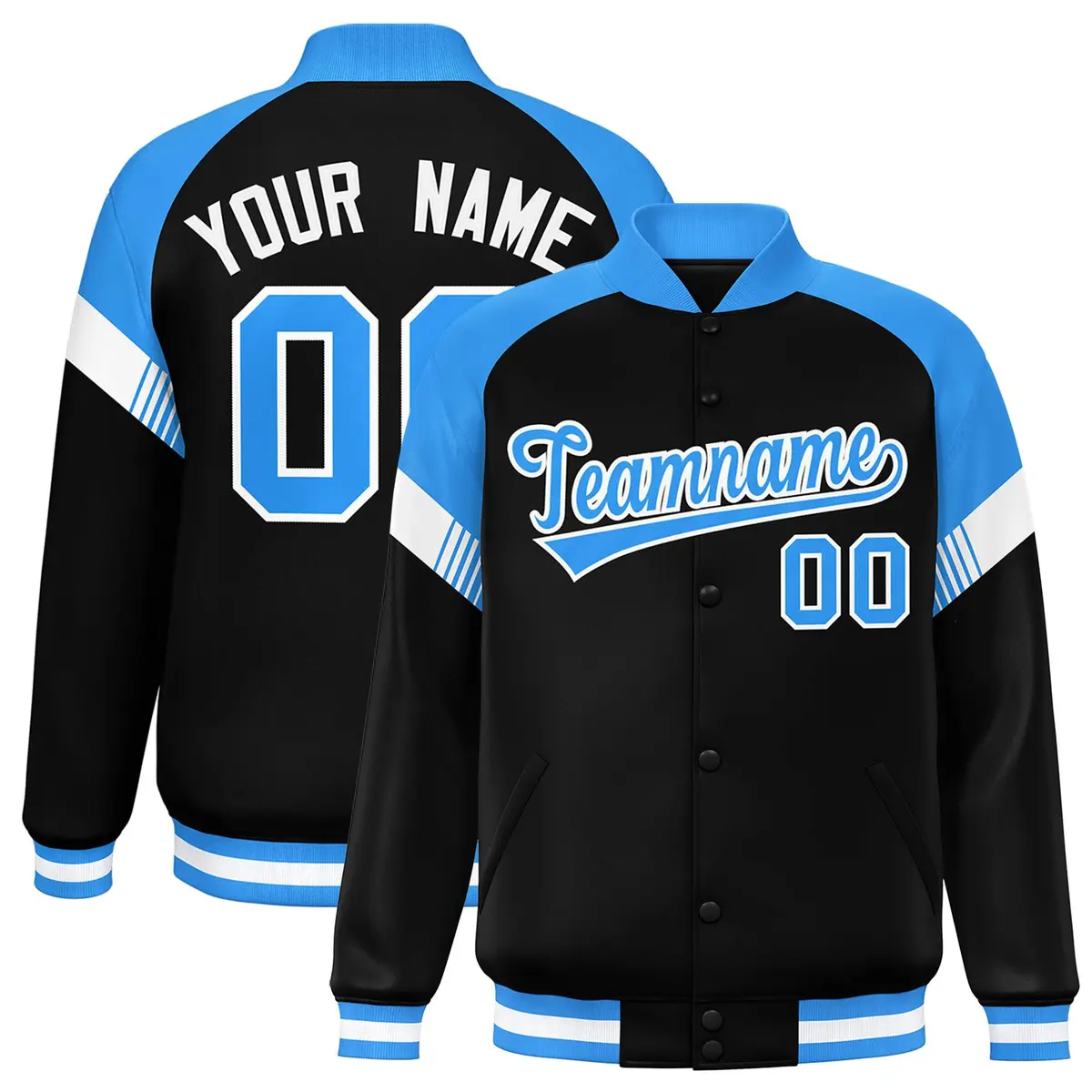 Black Powder Blue-White Color Block Varsity Letterman Jacket